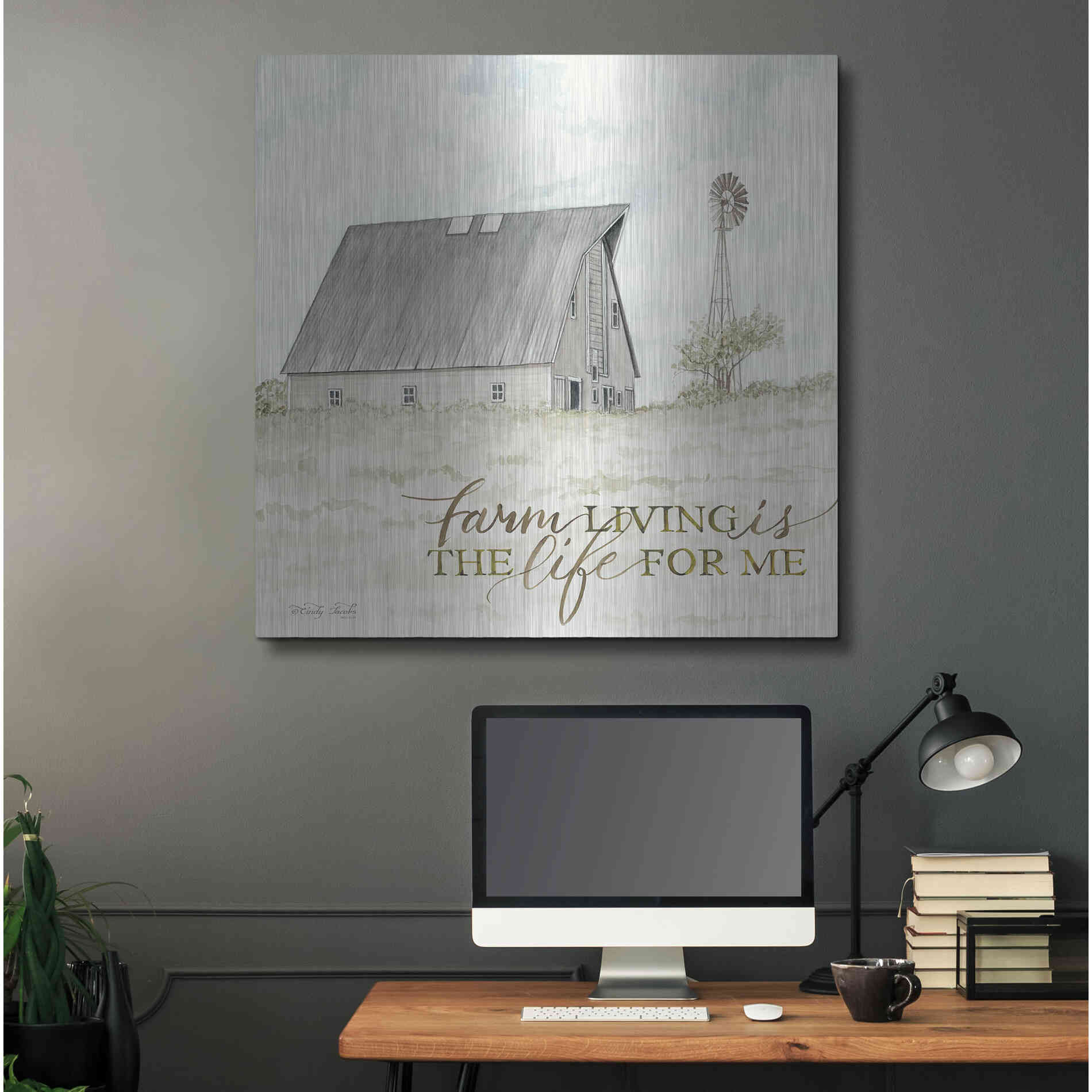 Luxe Metal Art 'Farm Living' by Cindy Jacobs, Metal Wall Art,36x36
