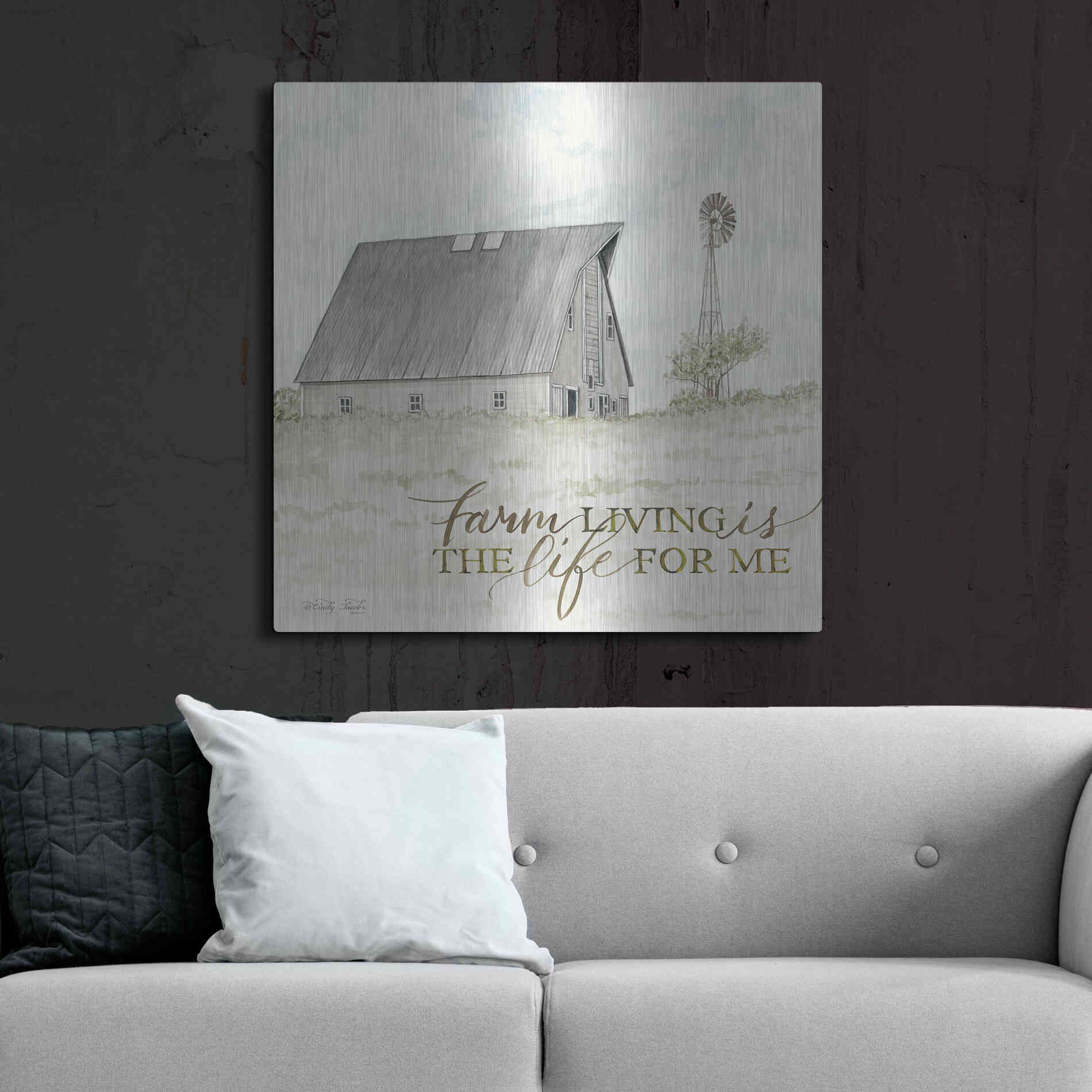 Luxe Metal Art 'Farm Living' by Cindy Jacobs, Metal Wall Art,36x36