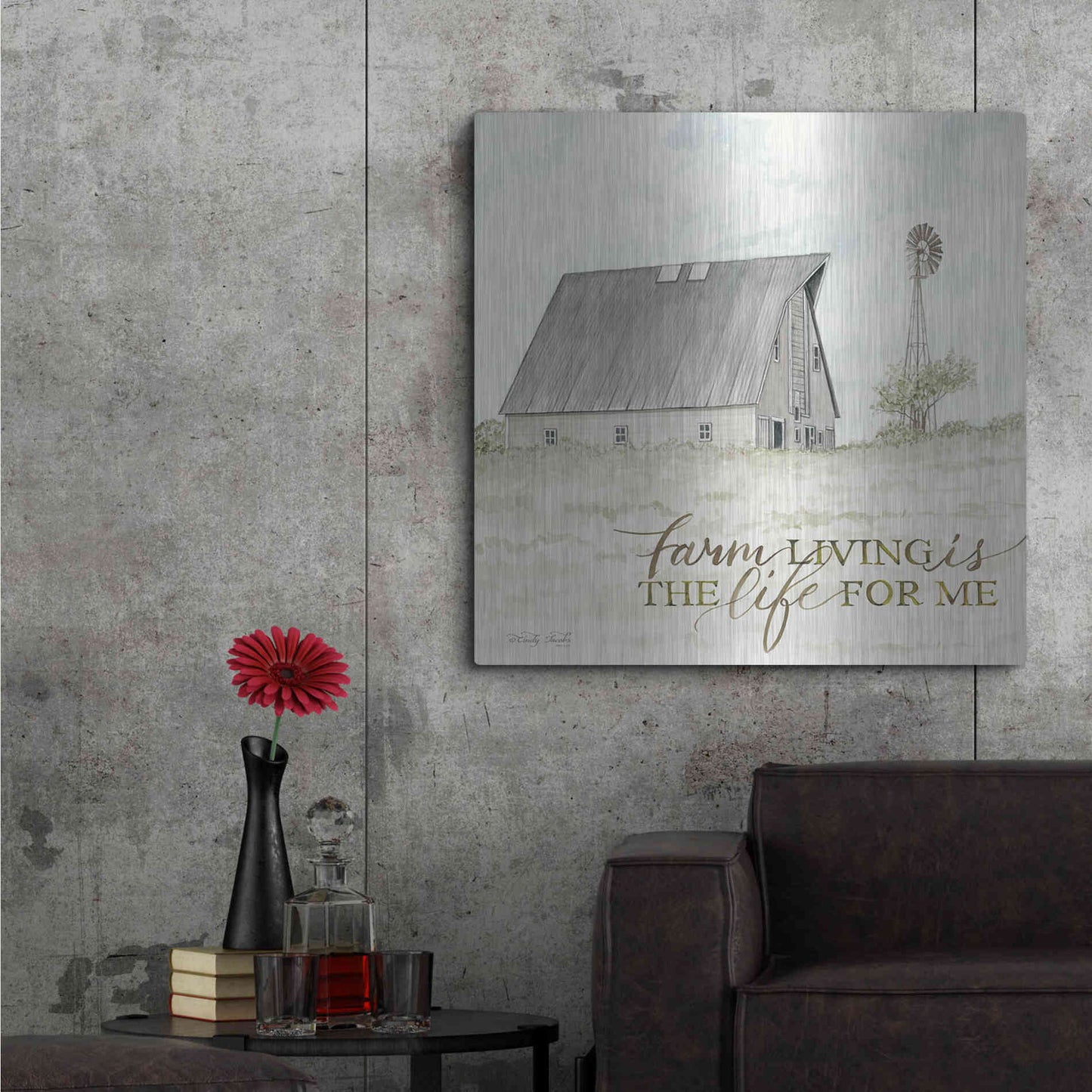 Luxe Metal Art 'Farm Living' by Cindy Jacobs, Metal Wall Art,36x36