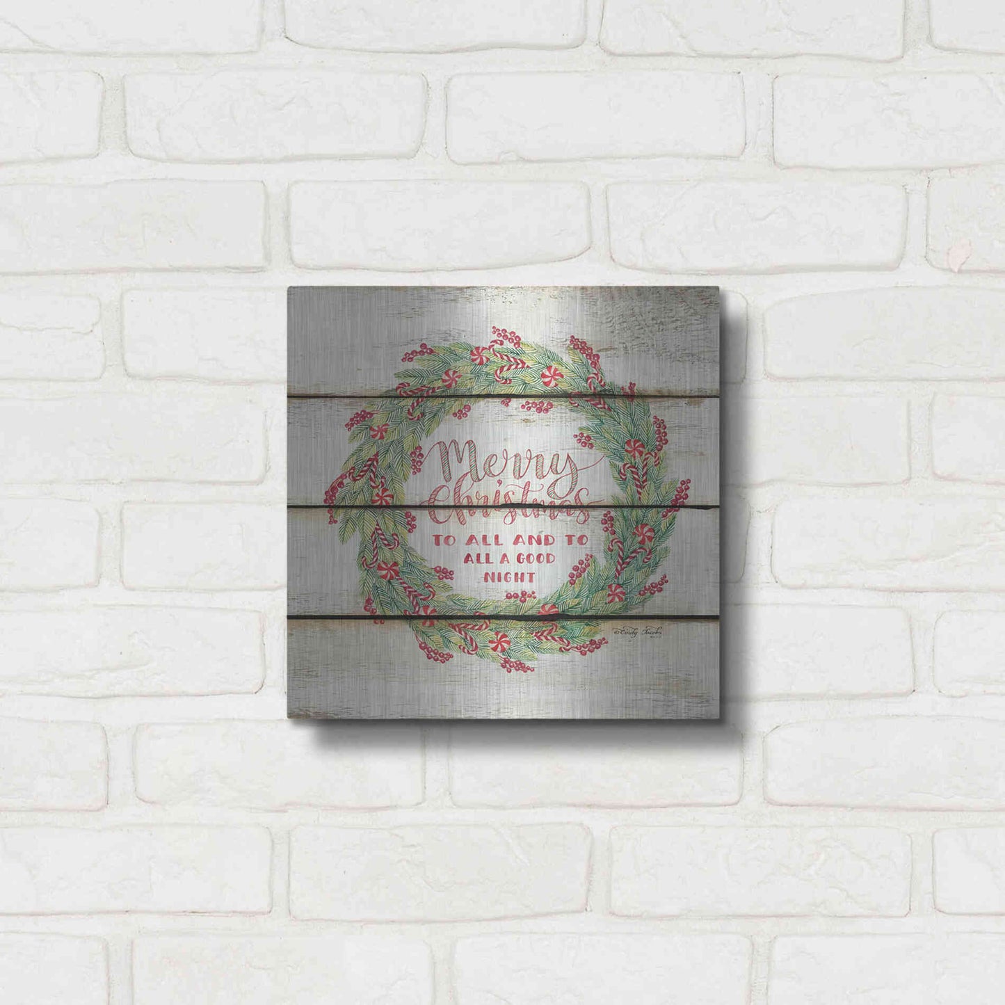 Luxe Metal Art 'Merry Christmas Candy Cane Wreath' by Cindy Jacobs, Metal Wall Art,12x12