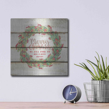 Luxe Metal Art 'Merry Christmas Candy Cane Wreath' by Cindy Jacobs, Metal Wall Art,12x12