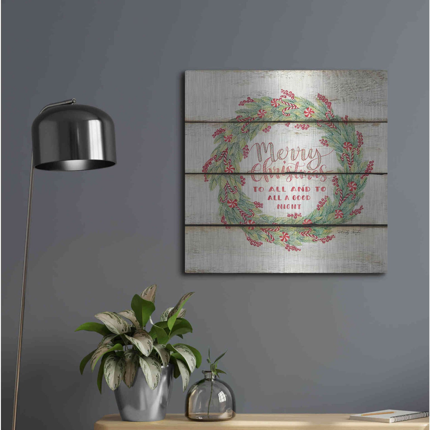 Luxe Metal Art 'Merry Christmas Candy Cane Wreath' by Cindy Jacobs, Metal Wall Art,24x24