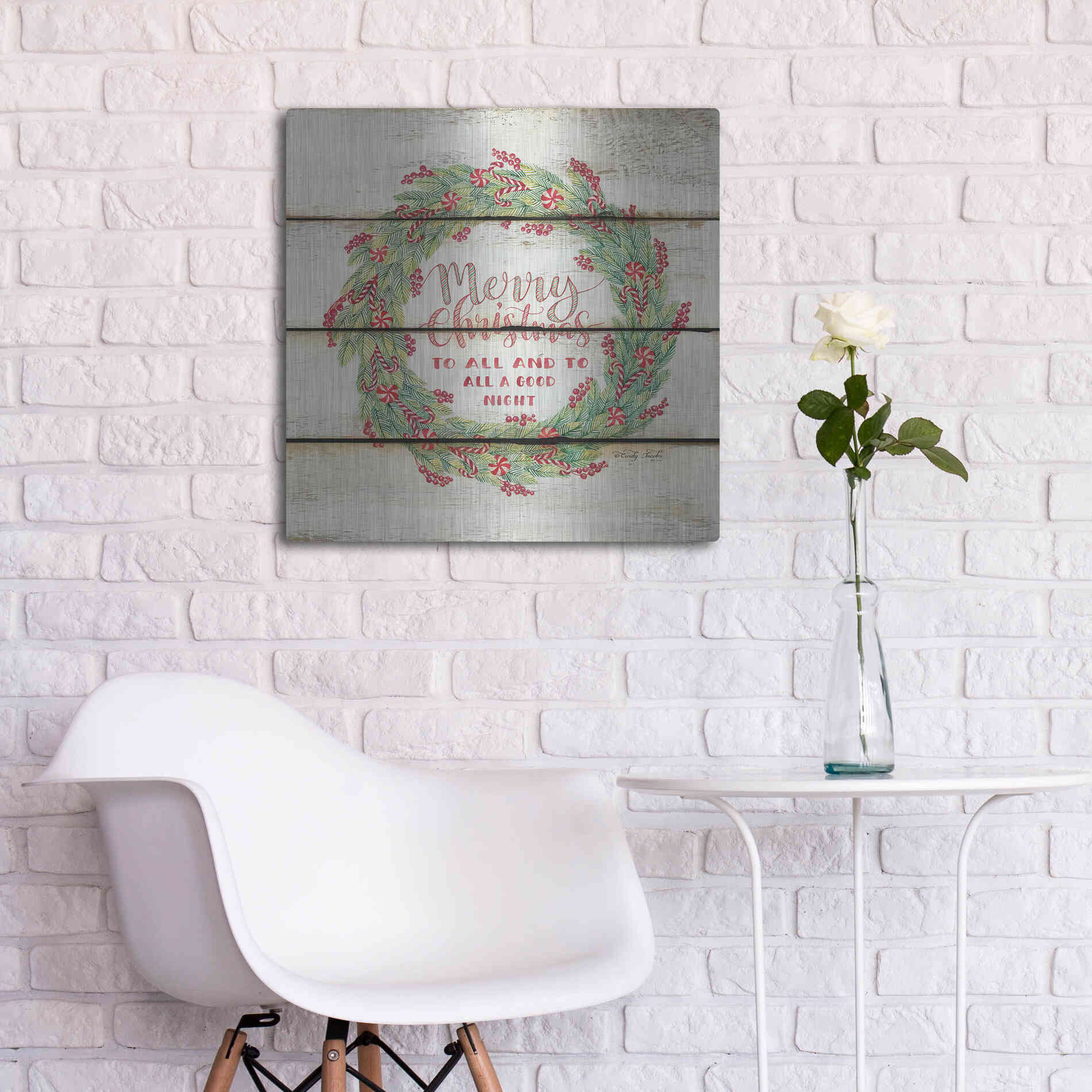 Luxe Metal Art 'Merry Christmas Candy Cane Wreath' by Cindy Jacobs, Metal Wall Art,24x24