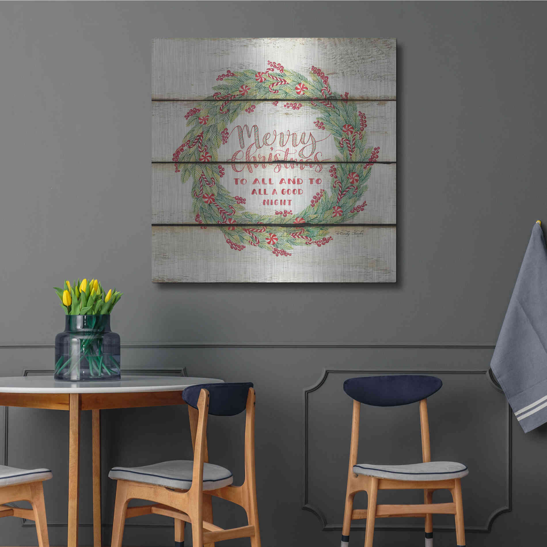 Luxe Metal Art 'Merry Christmas Candy Cane Wreath' by Cindy Jacobs, Metal Wall Art,36x36