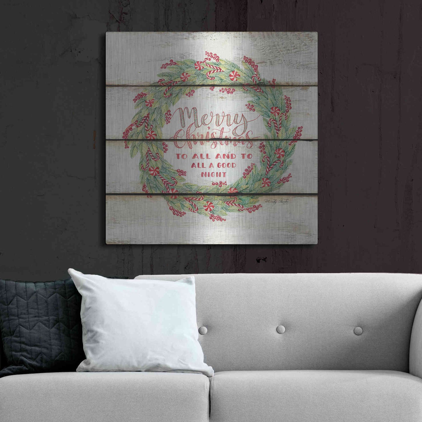 Luxe Metal Art 'Merry Christmas Candy Cane Wreath' by Cindy Jacobs, Metal Wall Art,36x36