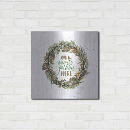 Luxe Metal Art 'Our Family Gathers Here Wreath' by Cindy Jacobs, Metal Wall Art,24x24