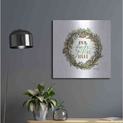 Luxe Metal Art 'Our Family Gathers Here Wreath' by Cindy Jacobs, Metal Wall Art,24x24
