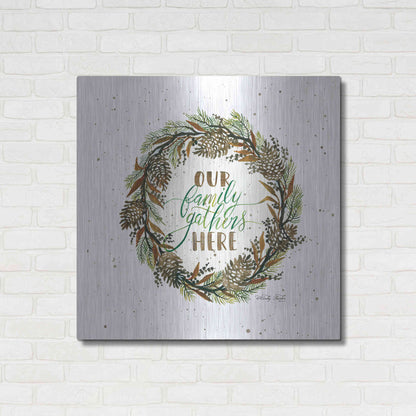 Luxe Metal Art 'Our Family Gathers Here Wreath' by Cindy Jacobs, Metal Wall Art,36x36