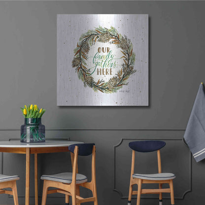 Luxe Metal Art 'Our Family Gathers Here Wreath' by Cindy Jacobs, Metal Wall Art,36x36