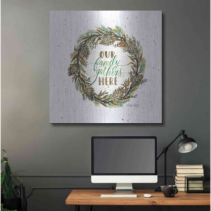 Luxe Metal Art 'Our Family Gathers Here Wreath' by Cindy Jacobs, Metal Wall Art,36x36