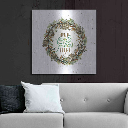 Luxe Metal Art 'Our Family Gathers Here Wreath' by Cindy Jacobs, Metal Wall Art,36x36