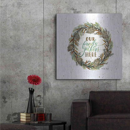 Luxe Metal Art 'Our Family Gathers Here Wreath' by Cindy Jacobs, Metal Wall Art,36x36