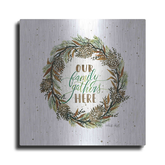 Luxe Metal Art 'Our Family Gathers Here Wreath' by Cindy Jacobs, Metal Wall Art