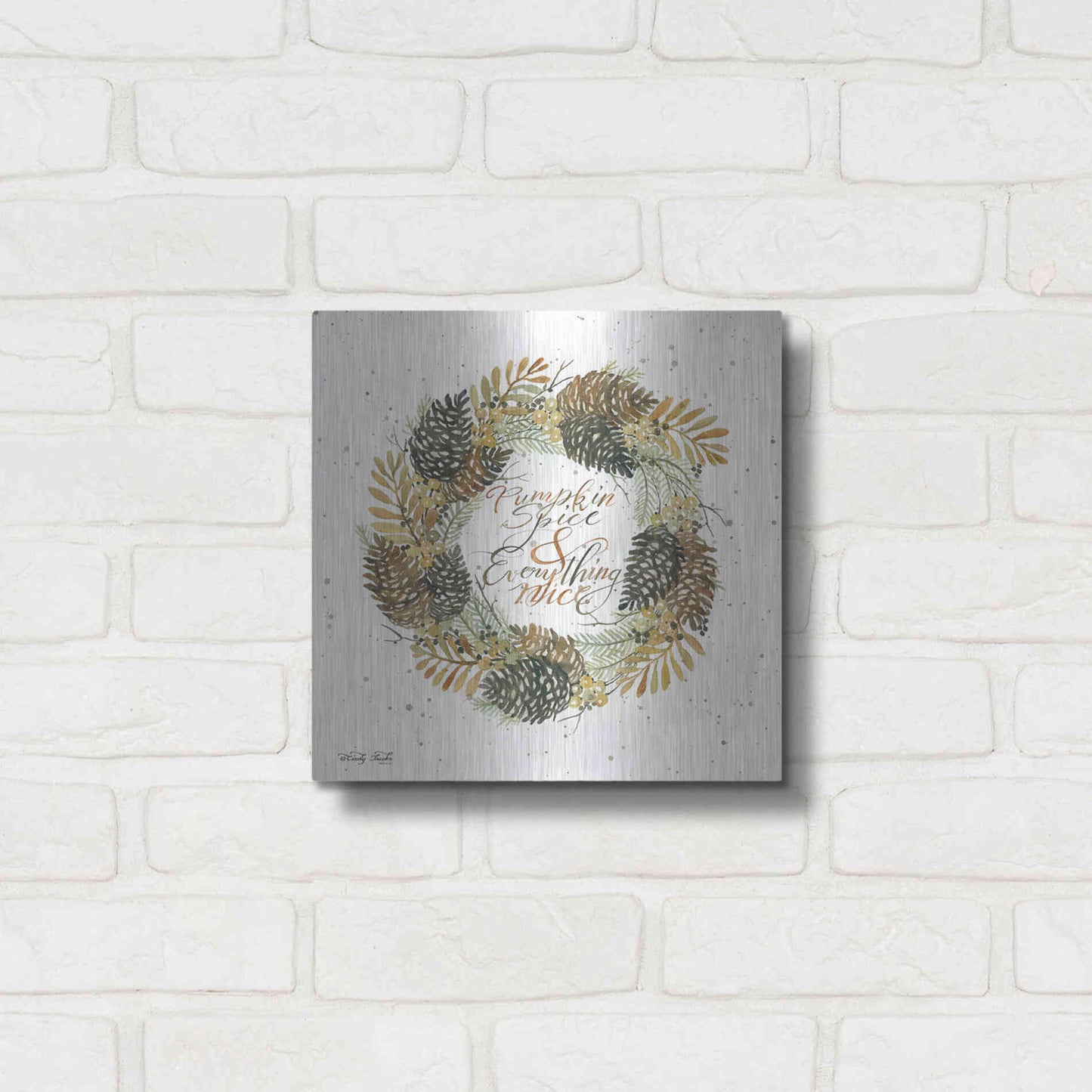 Luxe Metal Art 'Pumpkin Spice Wreath' by Cindy Jacobs, Metal Wall Art,12x12