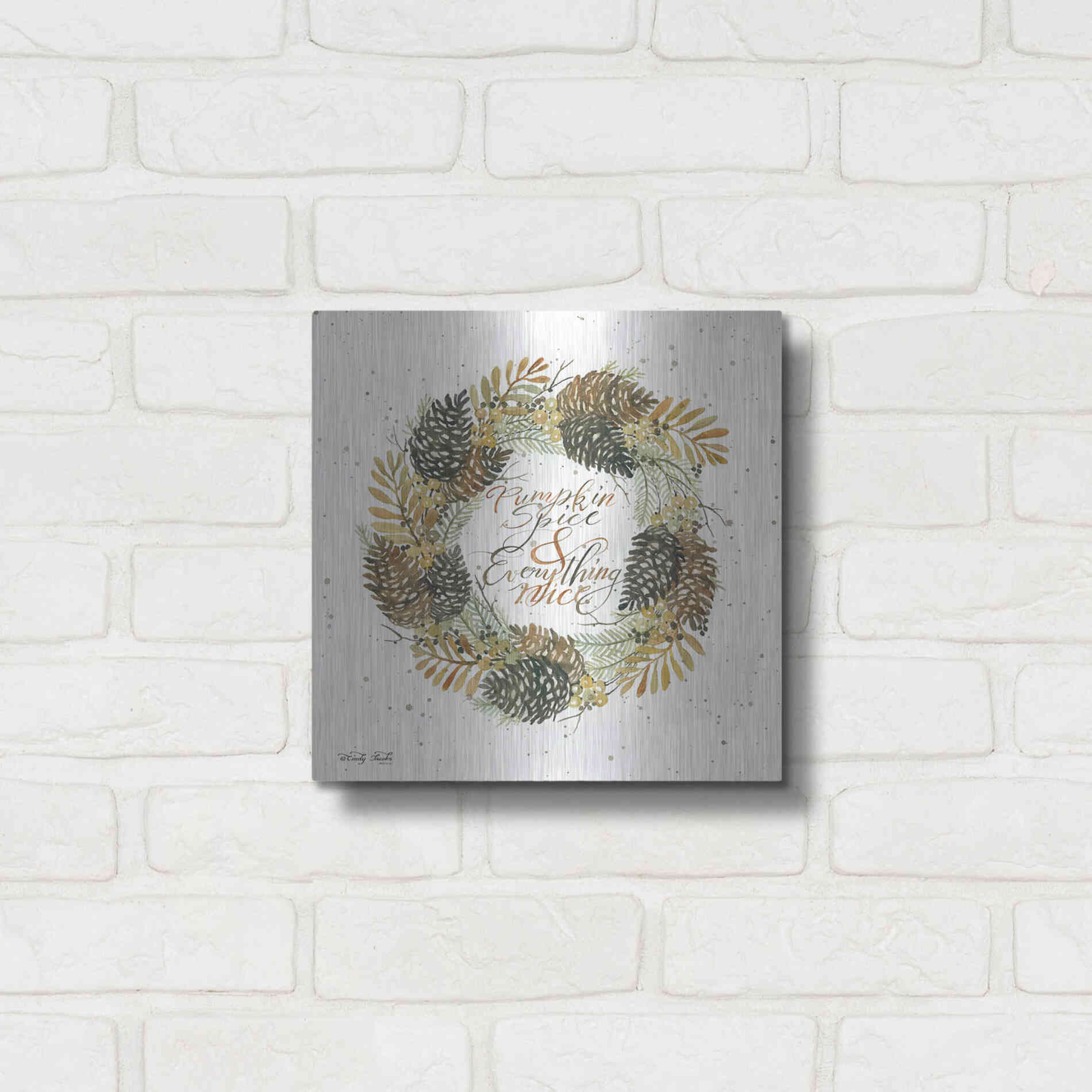 Luxe Metal Art 'Pumpkin Spice Wreath' by Cindy Jacobs, Metal Wall Art,12x12