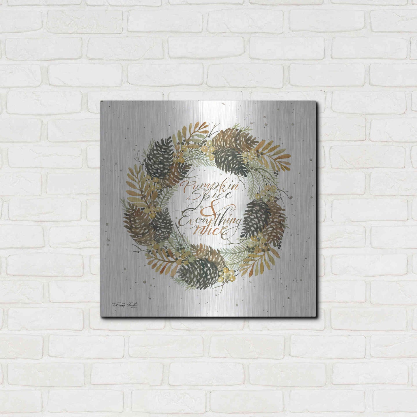Luxe Metal Art 'Pumpkin Spice Wreath' by Cindy Jacobs, Metal Wall Art,24x24