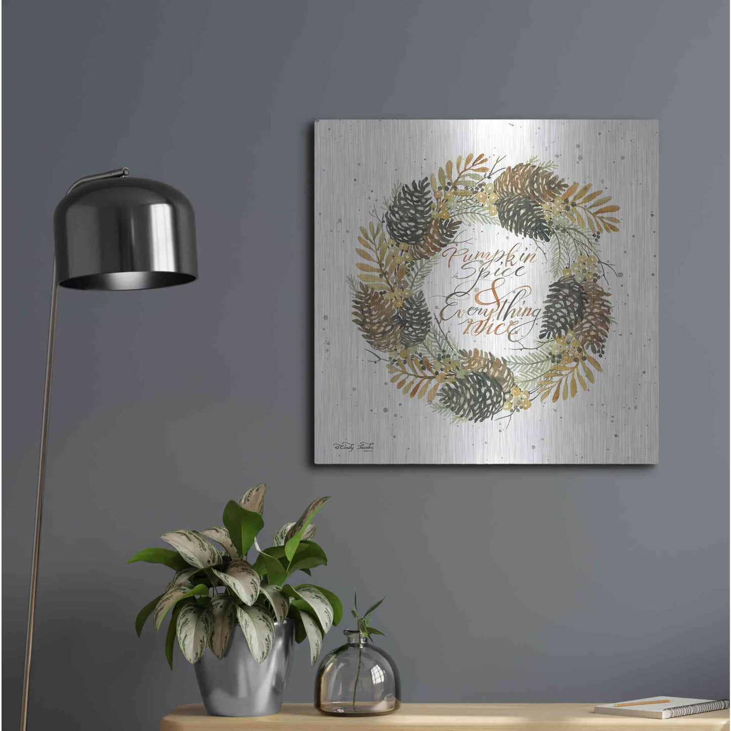 Luxe Metal Art 'Pumpkin Spice Wreath' by Cindy Jacobs, Metal Wall Art,24x24