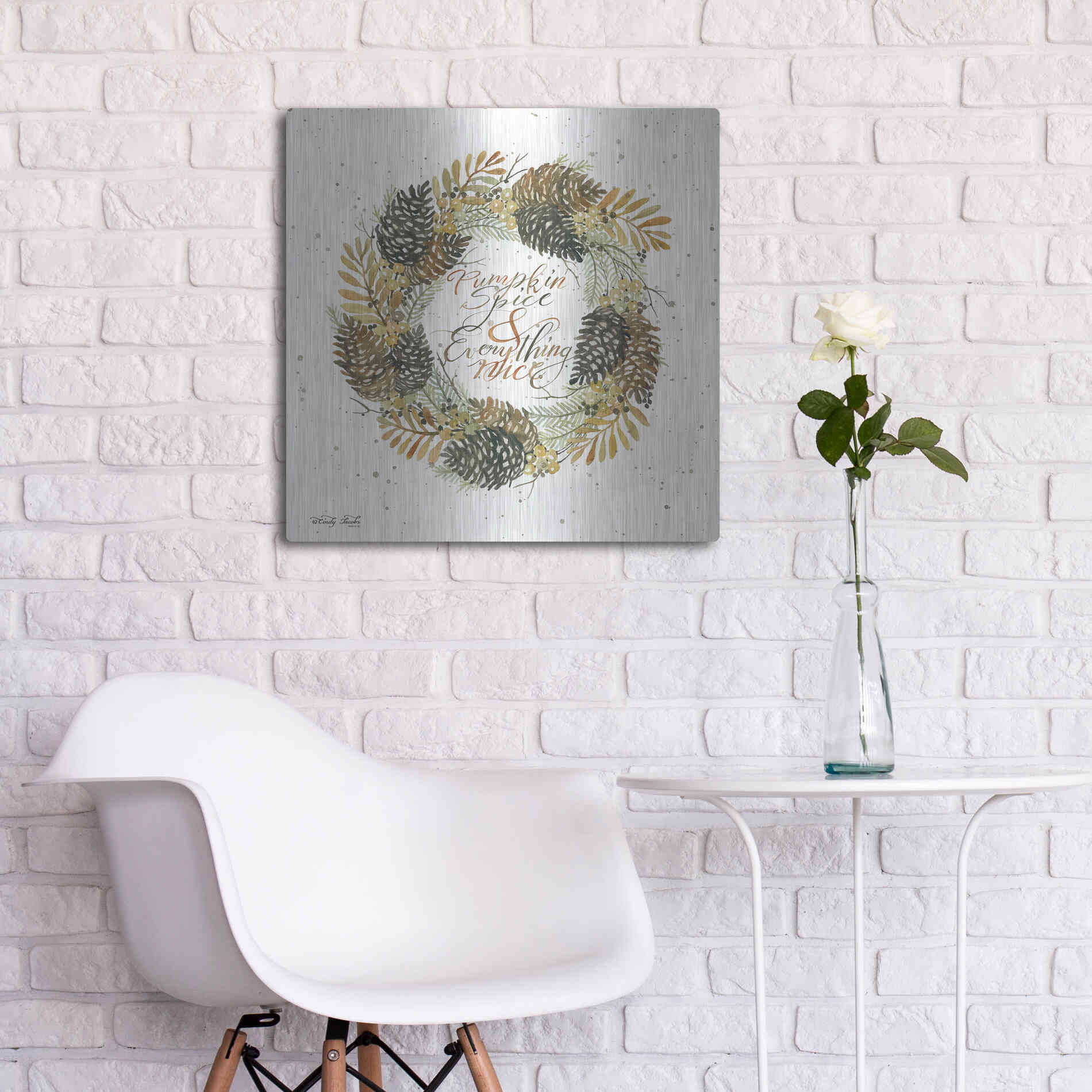 Luxe Metal Art 'Pumpkin Spice Wreath' by Cindy Jacobs, Metal Wall Art,24x24