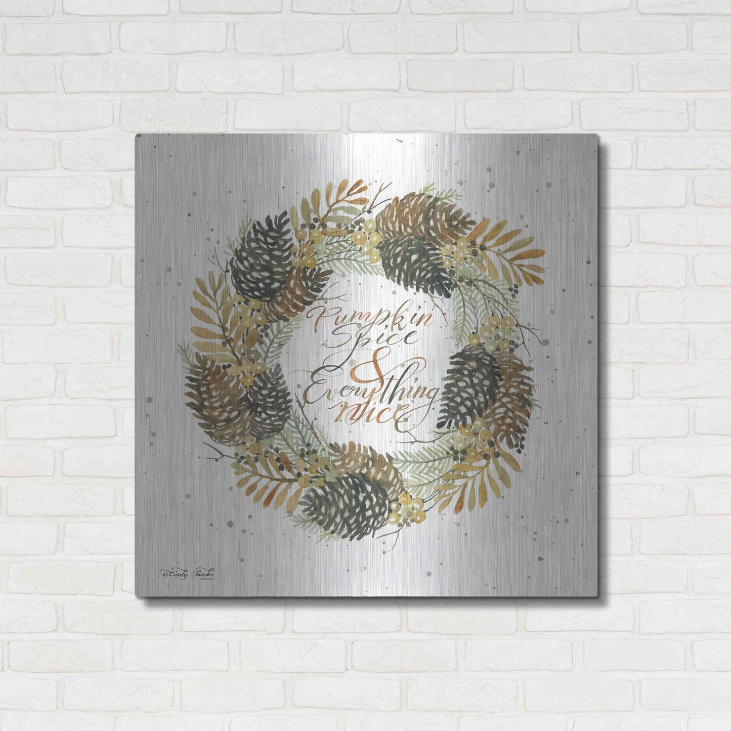 Luxe Metal Art 'Pumpkin Spice Wreath' by Cindy Jacobs, Metal Wall Art,36x36