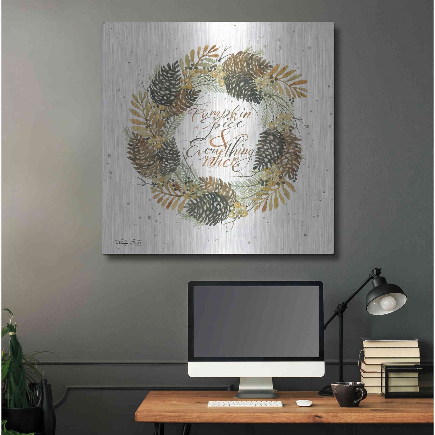 Luxe Metal Art 'Pumpkin Spice Wreath' by Cindy Jacobs, Metal Wall Art,36x36