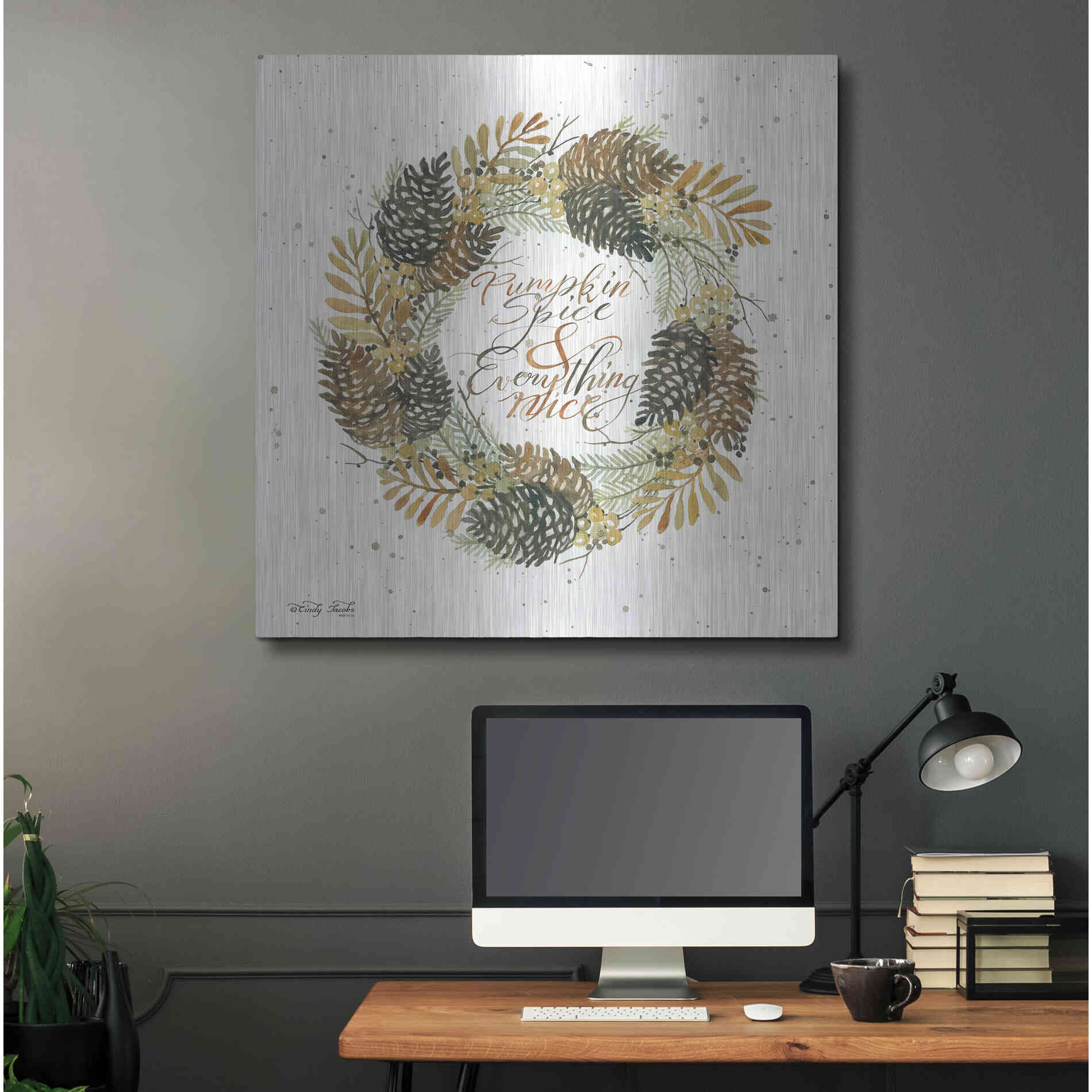 Luxe Metal Art 'Pumpkin Spice Wreath' by Cindy Jacobs, Metal Wall Art,36x36