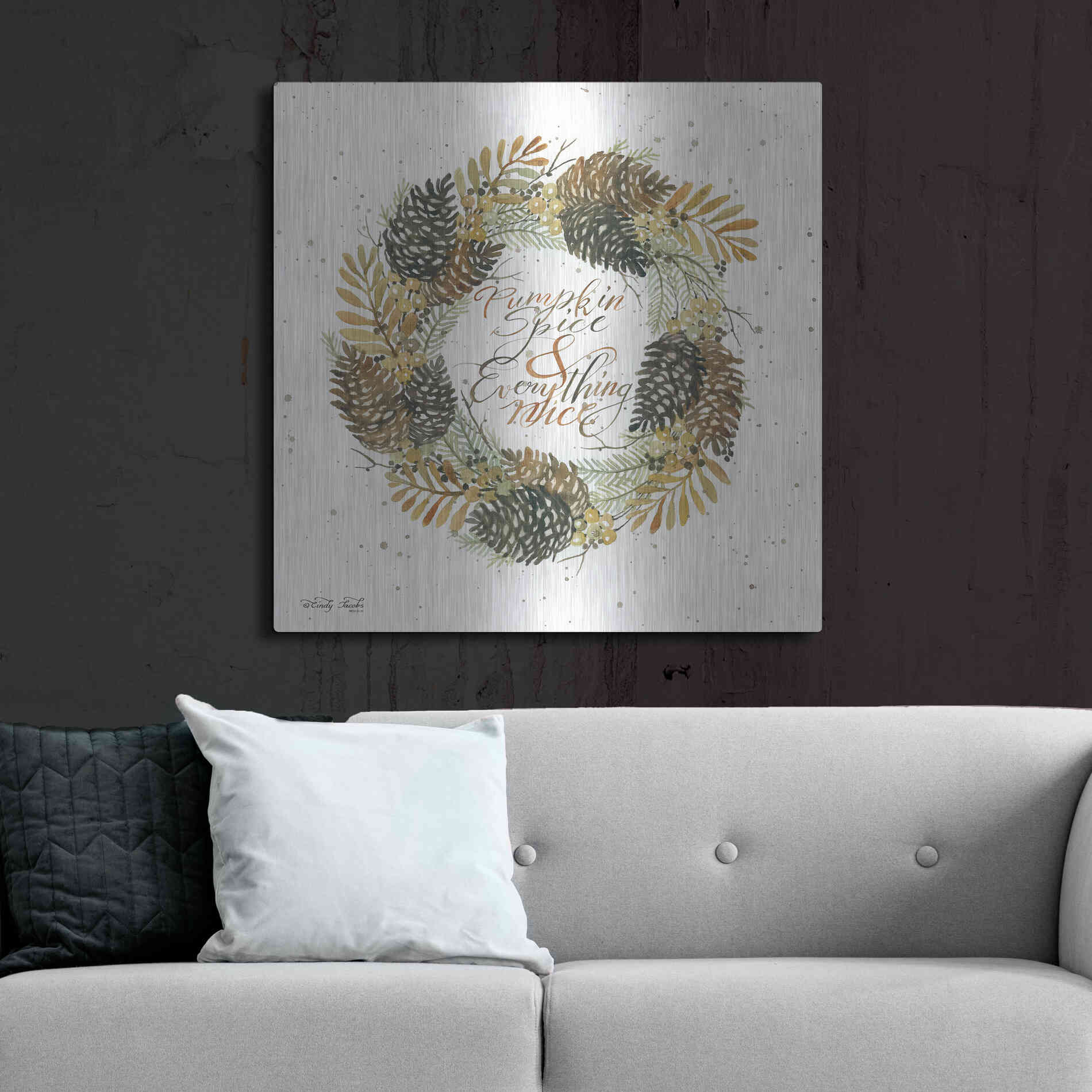 Luxe Metal Art 'Pumpkin Spice Wreath' by Cindy Jacobs, Metal Wall Art,36x36