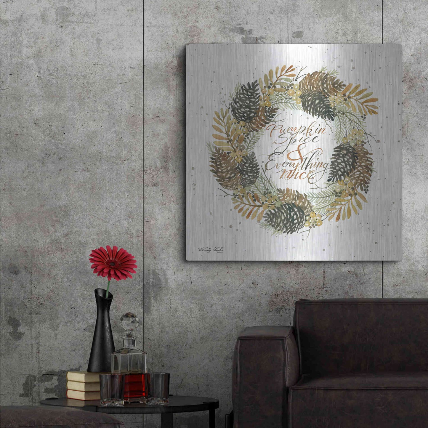 Luxe Metal Art 'Pumpkin Spice Wreath' by Cindy Jacobs, Metal Wall Art,36x36