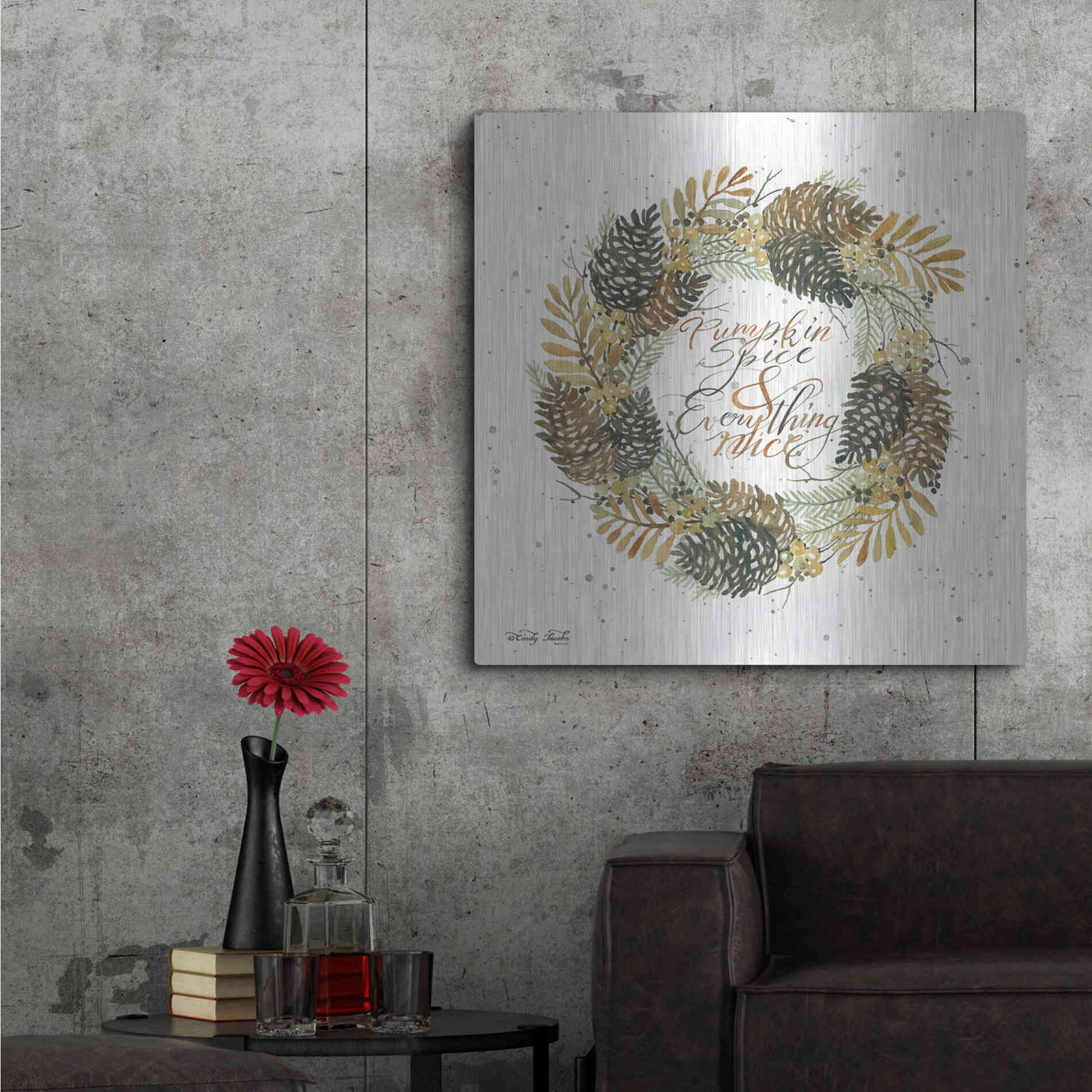 Luxe Metal Art 'Pumpkin Spice Wreath' by Cindy Jacobs, Metal Wall Art,36x36