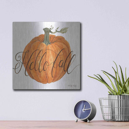 Luxe Metal Art 'Hello Fall Pumpkin' by Cindy Jacobs, Metal Wall Art,12x12