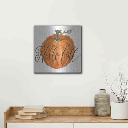 Luxe Metal Art 'Hello Fall Pumpkin' by Cindy Jacobs, Metal Wall Art,12x12