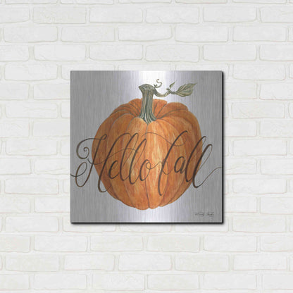 Luxe Metal Art 'Hello Fall Pumpkin' by Cindy Jacobs, Metal Wall Art,24x24