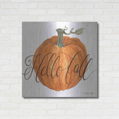 Luxe Metal Art 'Hello Fall Pumpkin' by Cindy Jacobs, Metal Wall Art,36x36