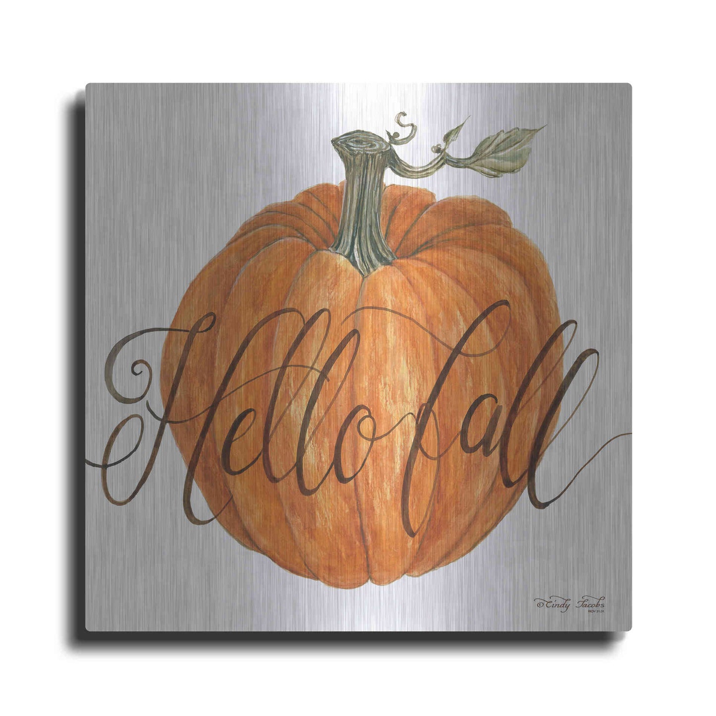 Luxe Metal Art 'Hello Fall Pumpkin' by Cindy Jacobs, Metal Wall Art