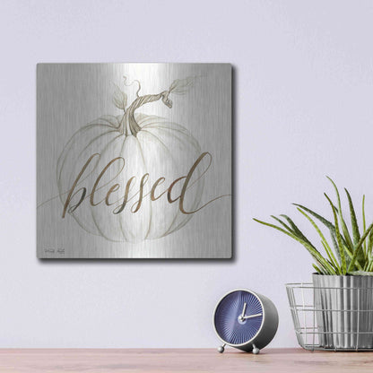 Luxe Metal Art 'Blessed Pumpkin' by Cindy Jacobs, Metal Wall Art,12x12