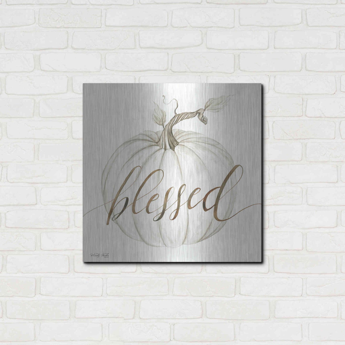 Luxe Metal Art 'Blessed Pumpkin' by Cindy Jacobs, Metal Wall Art,24x24