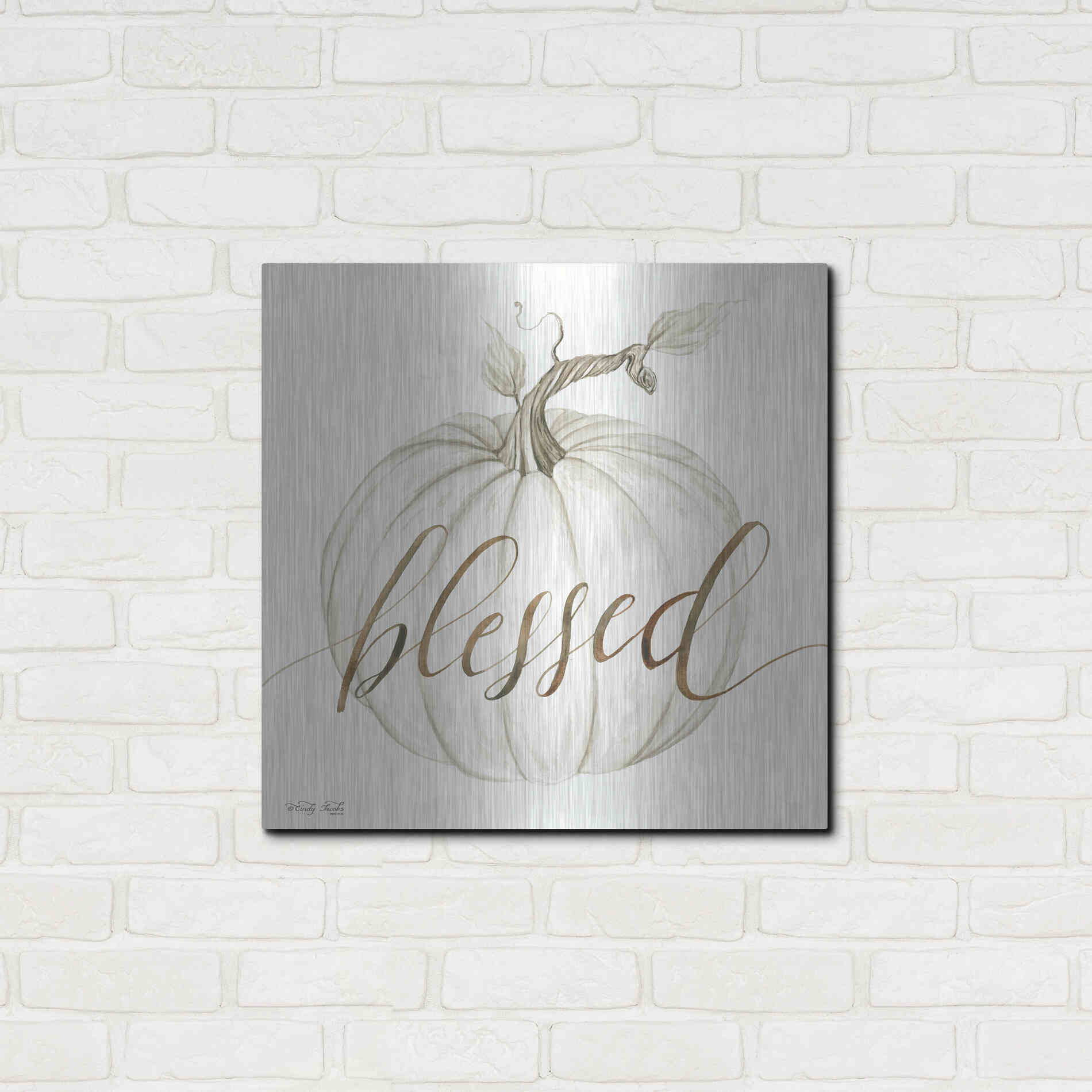 Luxe Metal Art 'Blessed Pumpkin' by Cindy Jacobs, Metal Wall Art,24x24