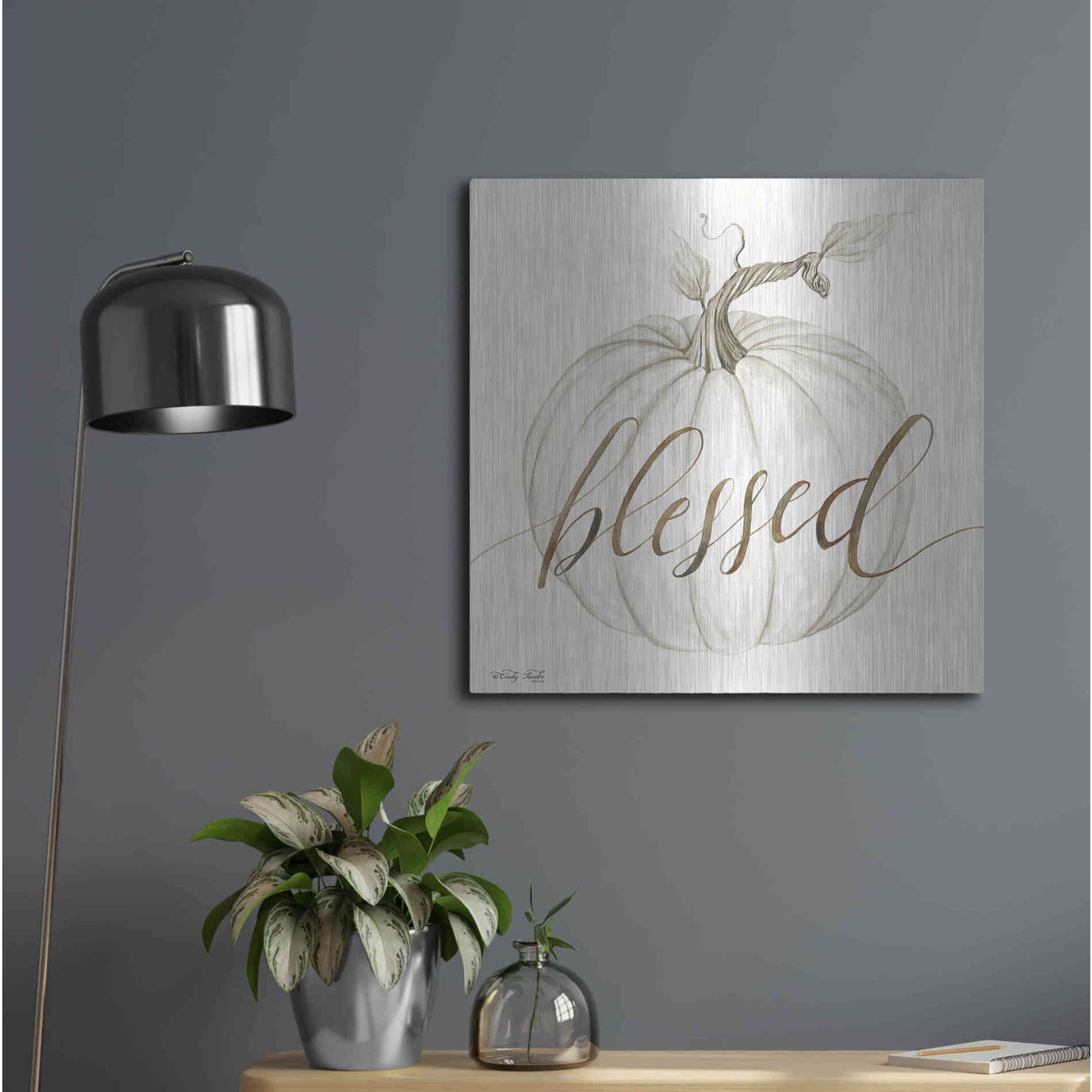 Luxe Metal Art 'Blessed Pumpkin' by Cindy Jacobs, Metal Wall Art,24x24