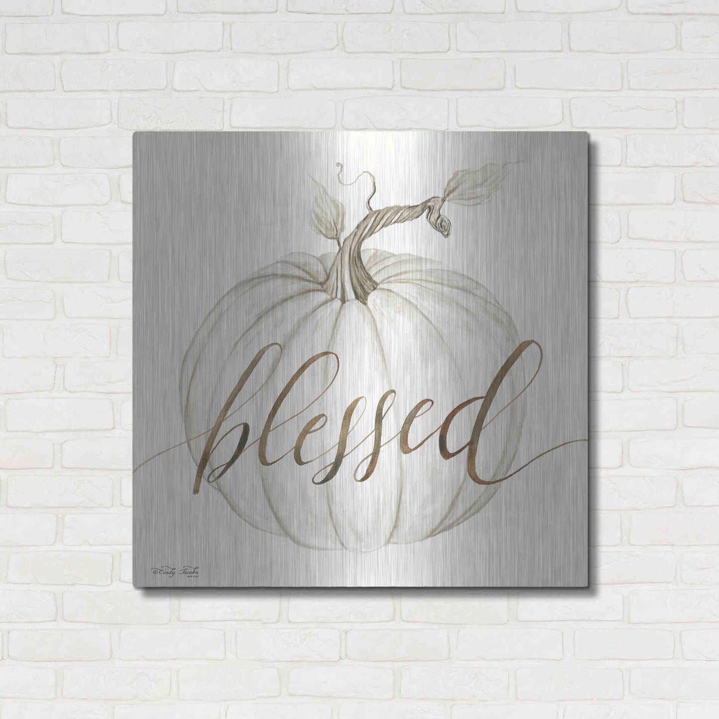 Luxe Metal Art 'Blessed Pumpkin' by Cindy Jacobs, Metal Wall Art,36x36