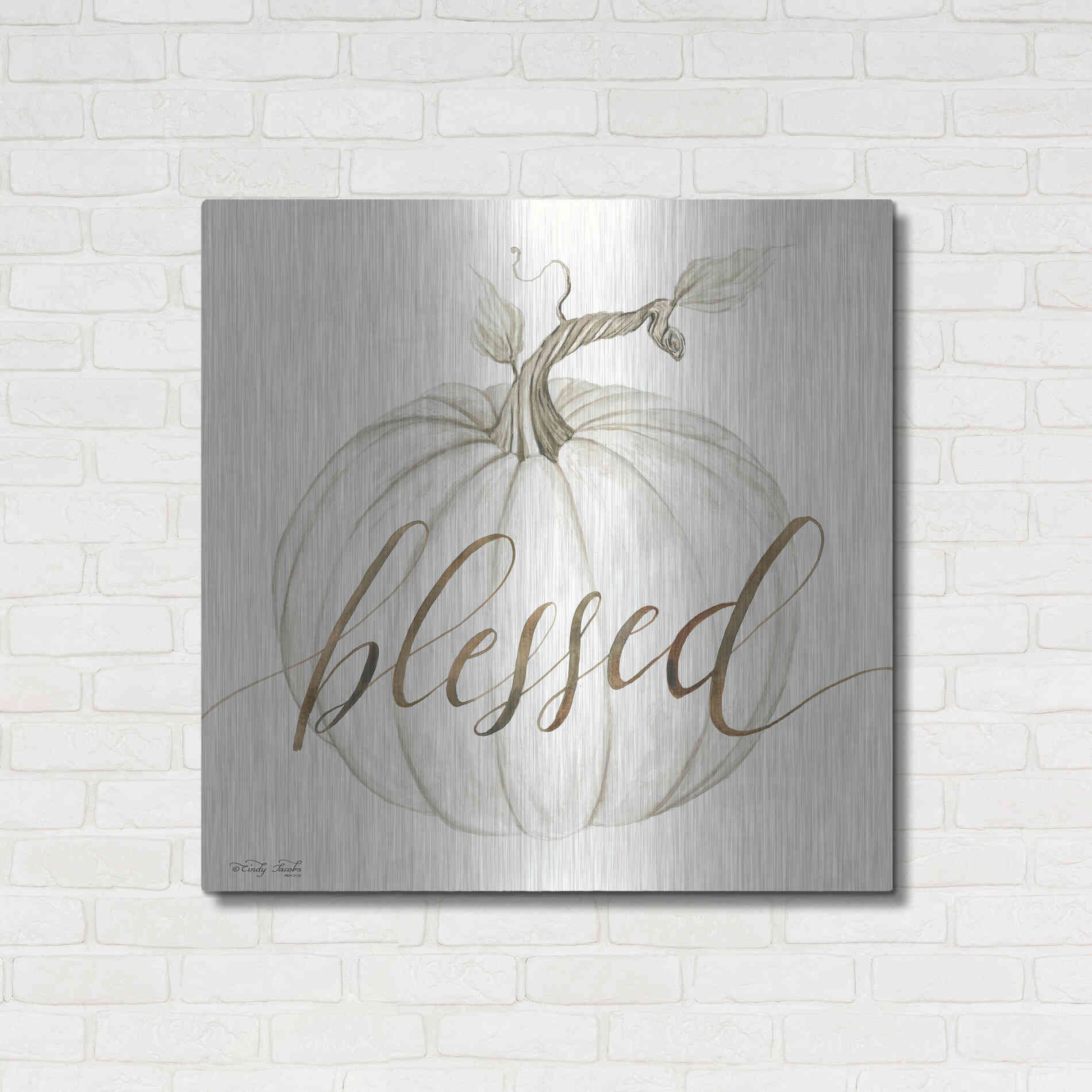 Luxe Metal Art 'Blessed Pumpkin' by Cindy Jacobs, Metal Wall Art,36x36
