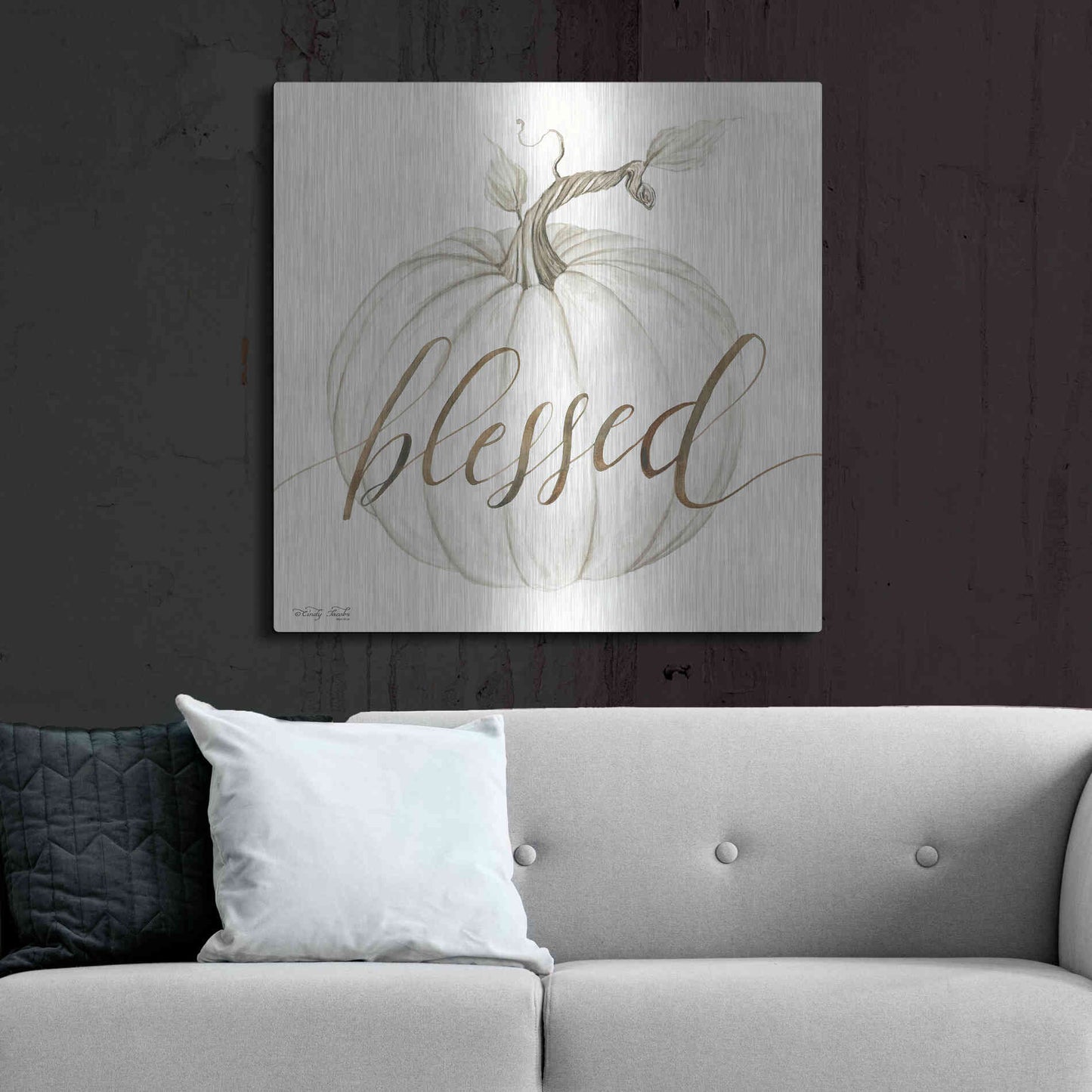 Luxe Metal Art 'Blessed Pumpkin' by Cindy Jacobs, Metal Wall Art,36x36