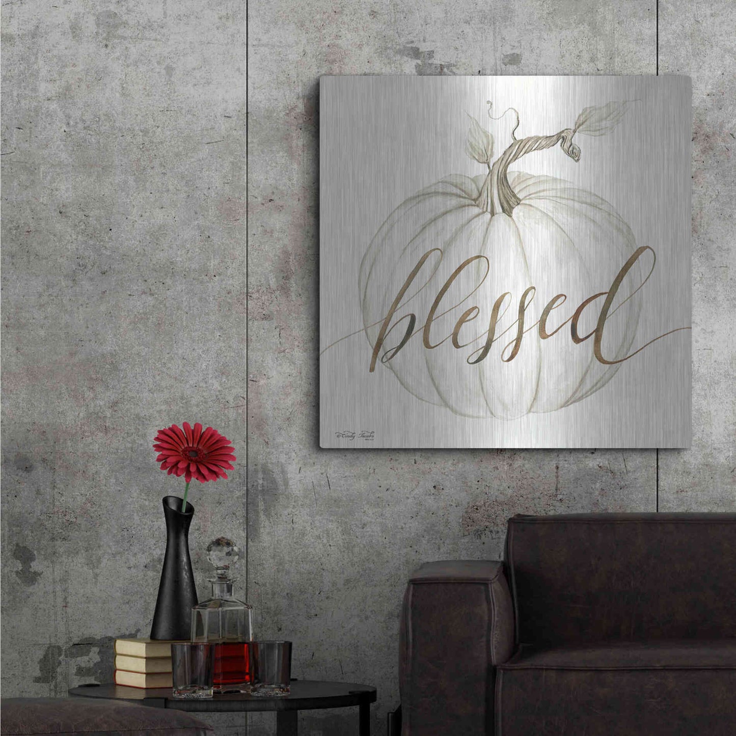 Luxe Metal Art 'Blessed Pumpkin' by Cindy Jacobs, Metal Wall Art,36x36