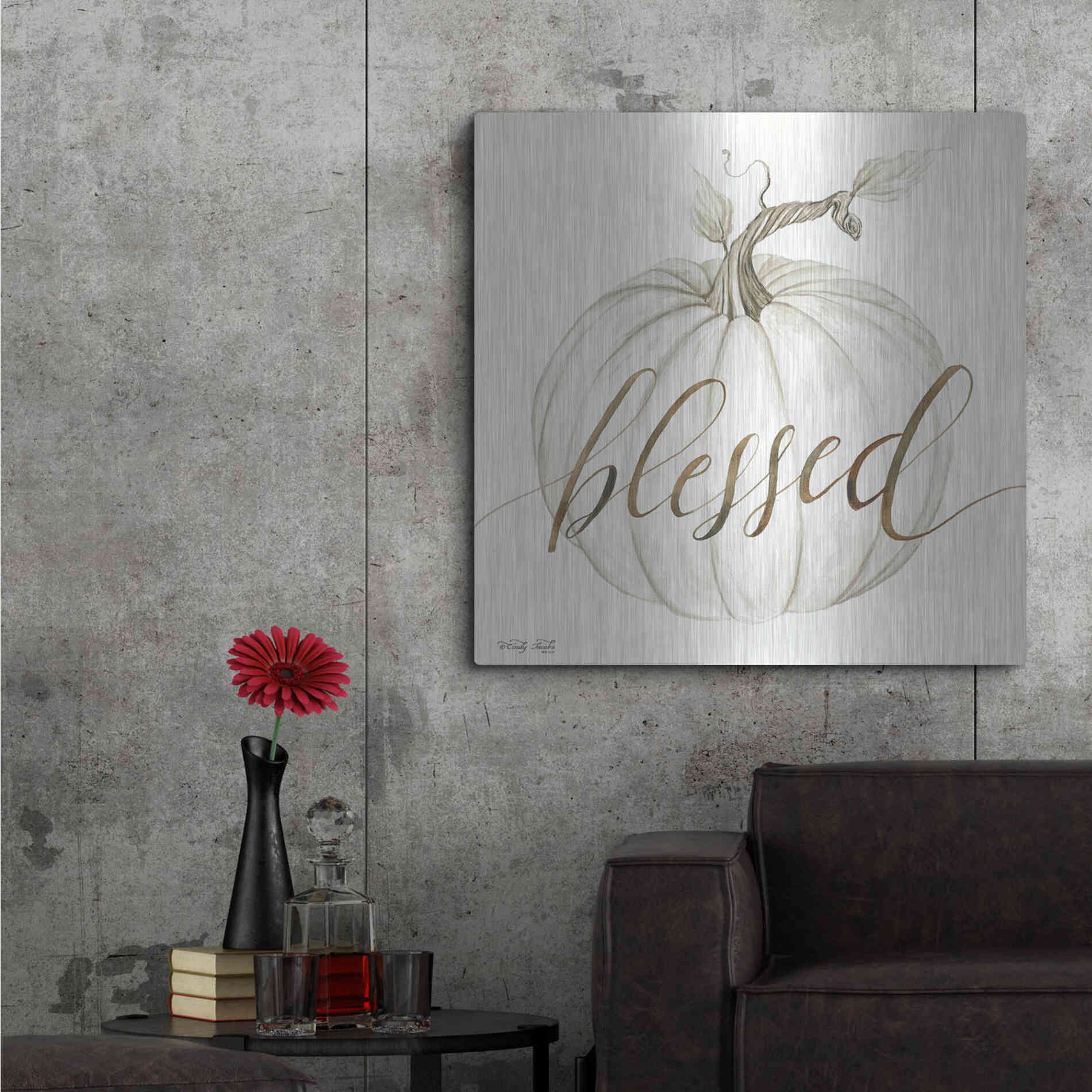 Luxe Metal Art 'Blessed Pumpkin' by Cindy Jacobs, Metal Wall Art,36x36