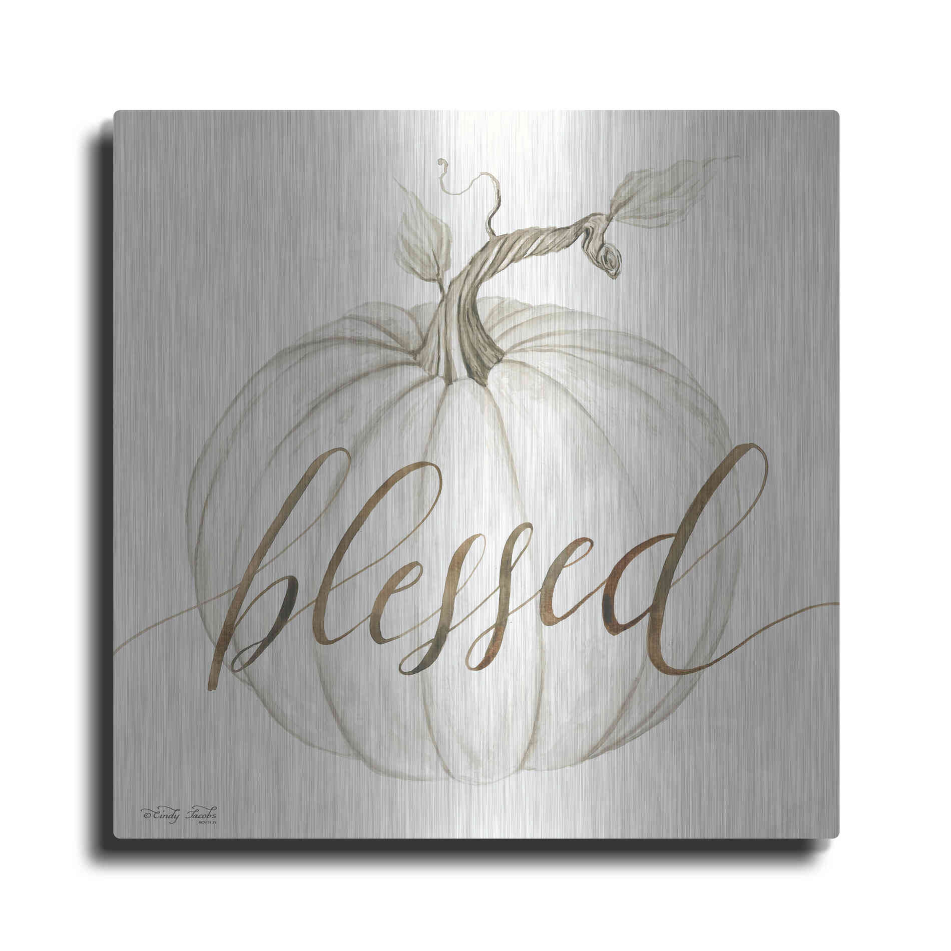 Luxe Metal Art 'Blessed Pumpkin' by Cindy Jacobs, Metal Wall Art