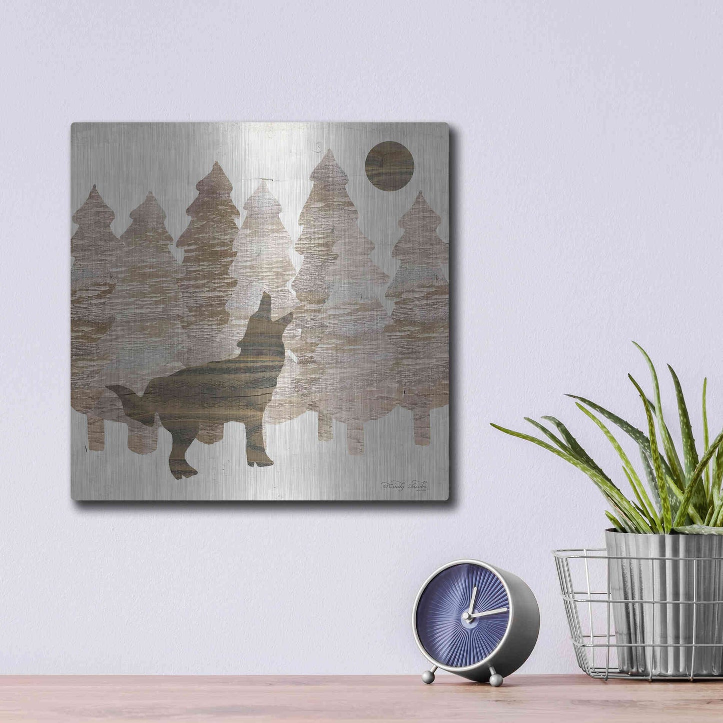 Luxe Metal Art 'Howl at the Moon I' by Cindy Jacobs, Metal Wall Art,12x12