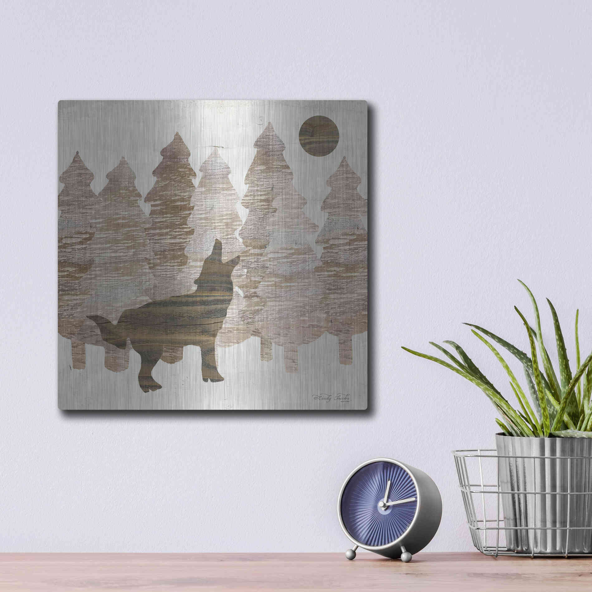 Luxe Metal Art 'Howl at the Moon I' by Cindy Jacobs, Metal Wall Art,12x12