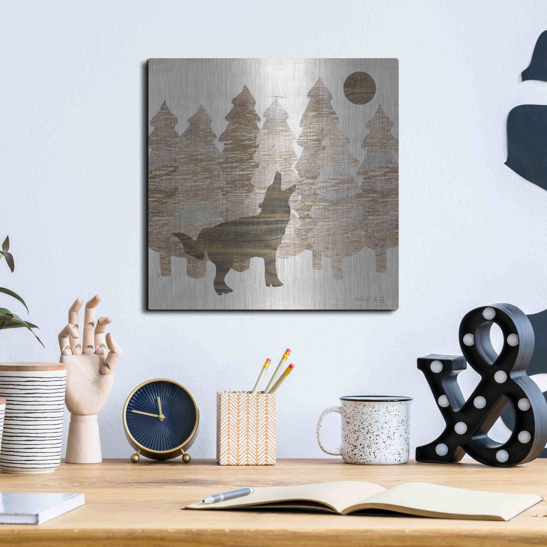 Luxe Metal Art 'Howl at the Moon I' by Cindy Jacobs, Metal Wall Art,12x12