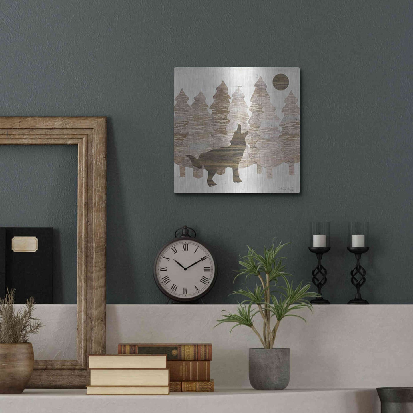 Luxe Metal Art 'Howl at the Moon I' by Cindy Jacobs, Metal Wall Art,12x12