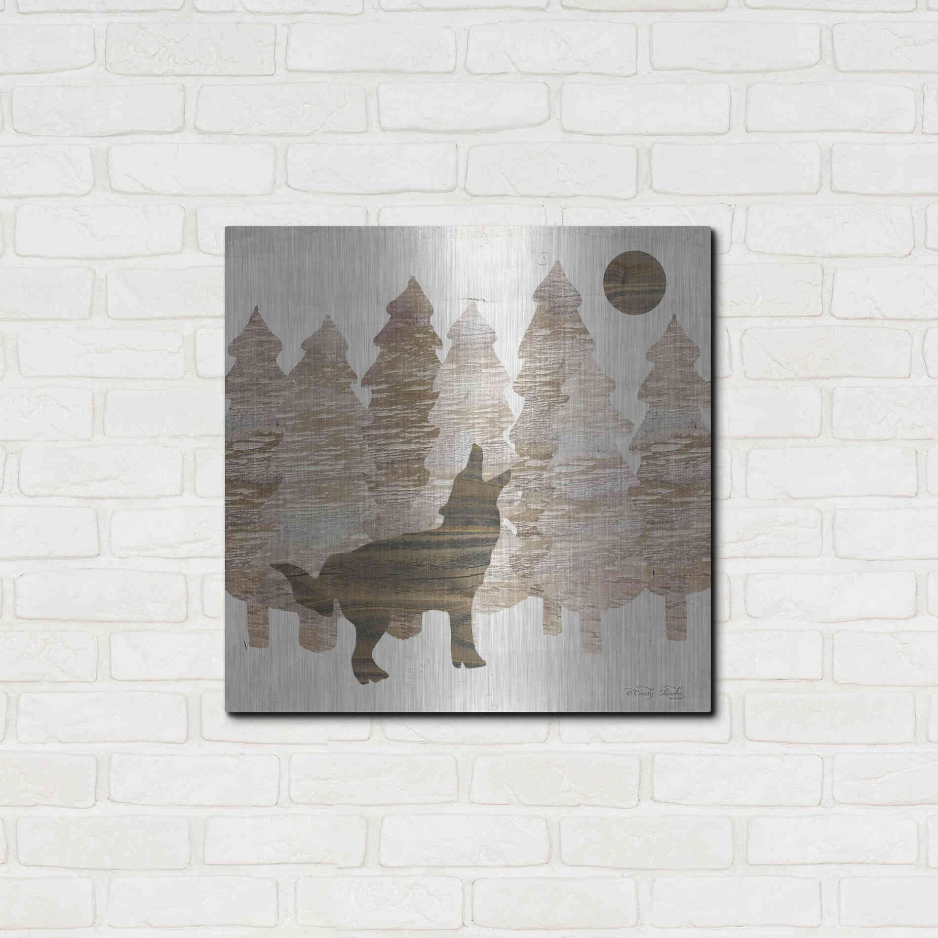 Luxe Metal Art 'Howl at the Moon I' by Cindy Jacobs, Metal Wall Art,24x24