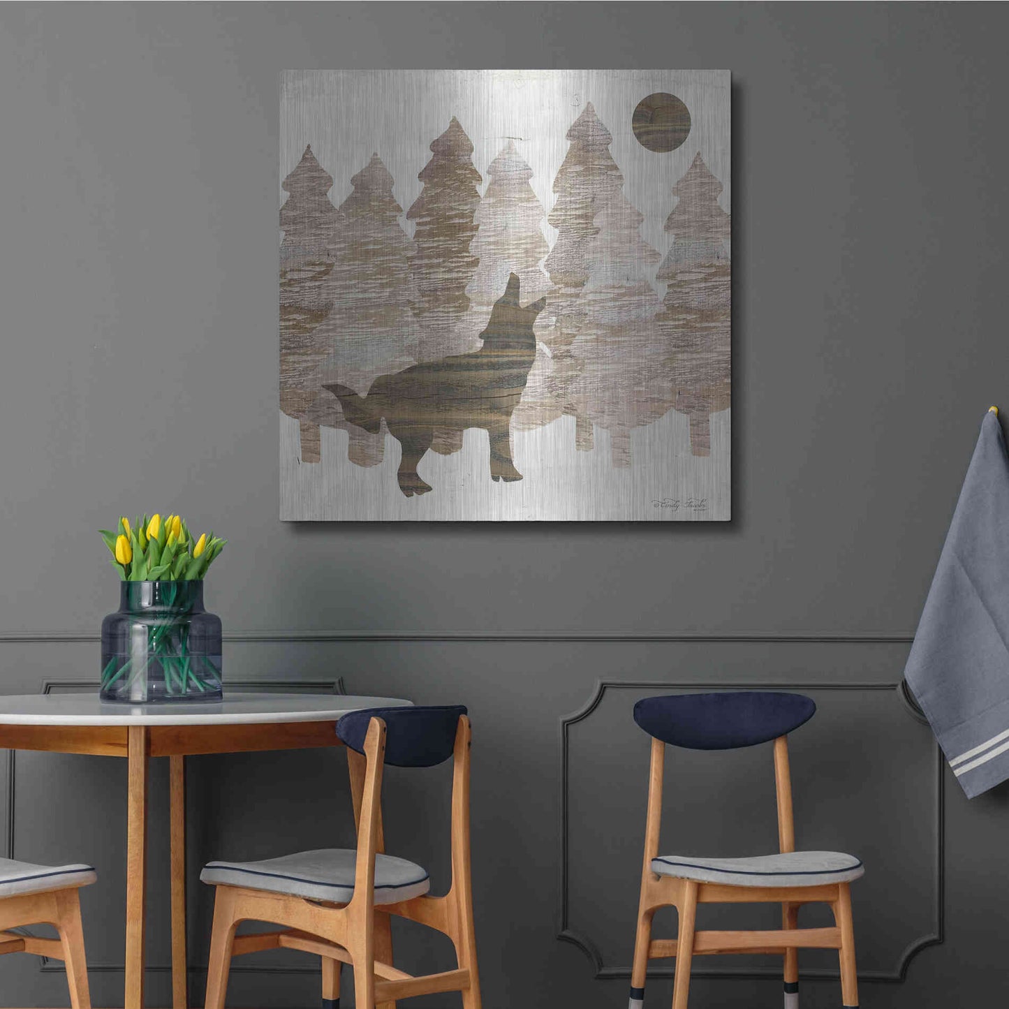 Luxe Metal Art 'Howl at the Moon I' by Cindy Jacobs, Metal Wall Art,36x36