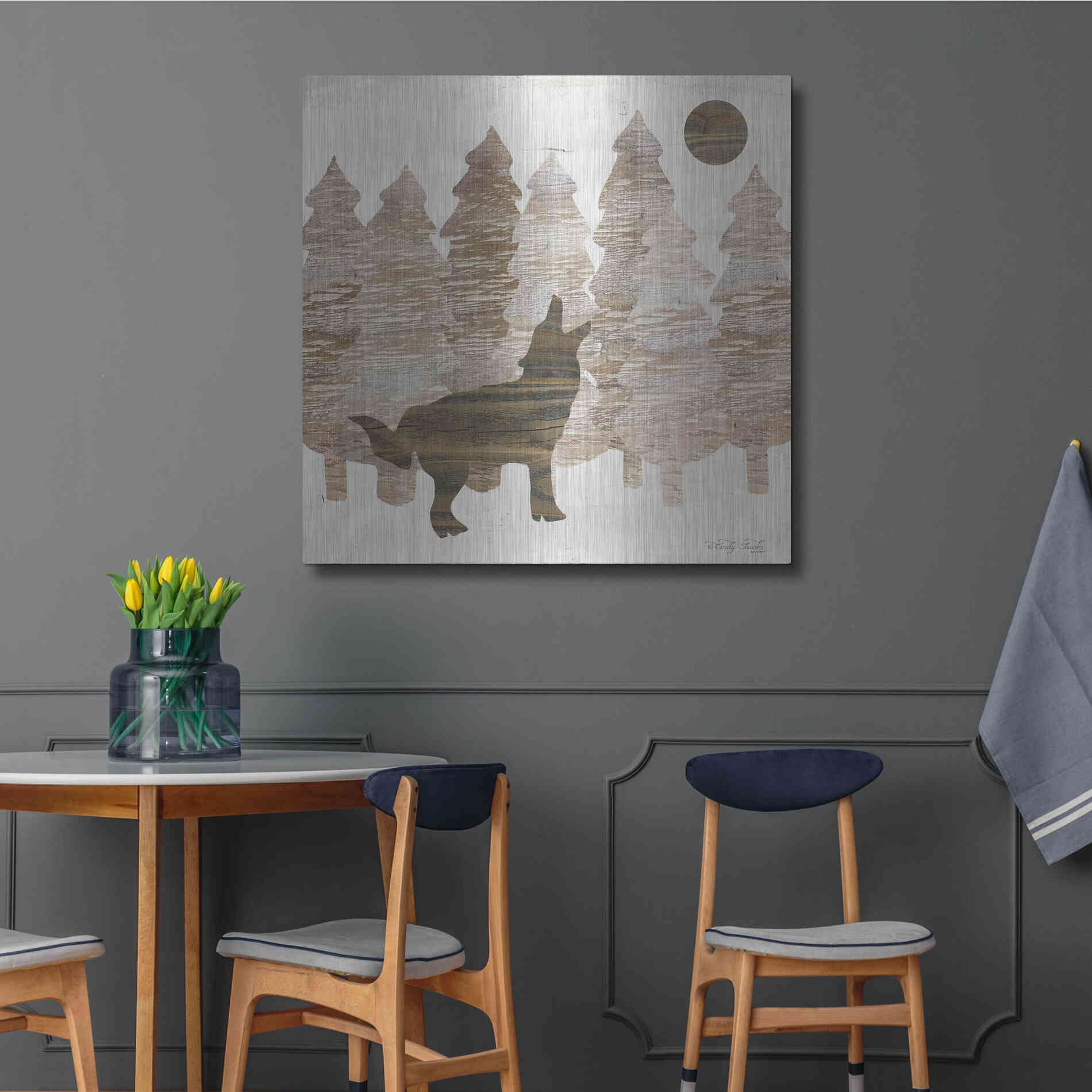 Luxe Metal Art 'Howl at the Moon I' by Cindy Jacobs, Metal Wall Art,36x36